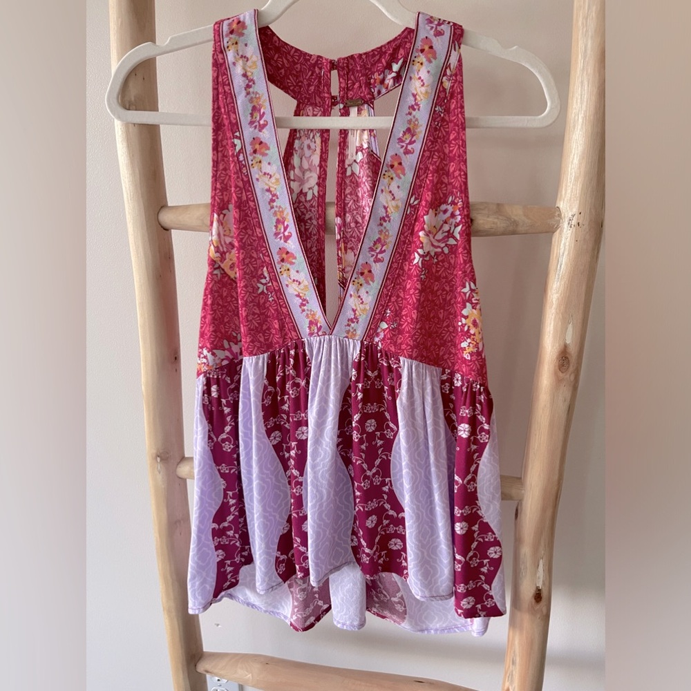 Free People Floral Dream Darlin in Raspberry Print Boho Summer Halter Top S